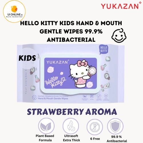 Yuka Zan Hello Kitty Kids Hand & Mouth Gentle Wipes 99.9% antibacterial (Strawberry Aroma) 50pcs