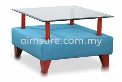 Square Tempered glass side coffee table with wooden base AIM9999-ST