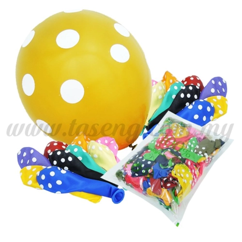 12inch Polka Dot All Round Printed Balloons 50pcs (B-12PD-MIXP)