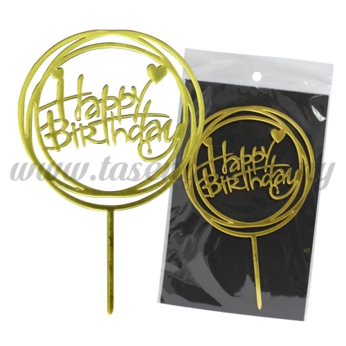 Cake Topper Happy Birthday Round - Gold (CT-HB-A9G)