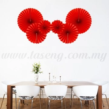 Paper Fan * Plain Red - 6pcs (PD-PF-80176)