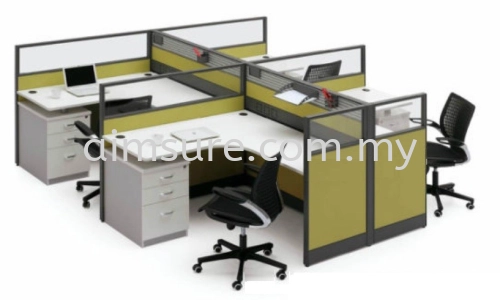 4 cluster L shape workstation with 2 + 1 stand pedestal