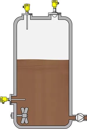 Level measurement and point level detection in an intermediate storage tank