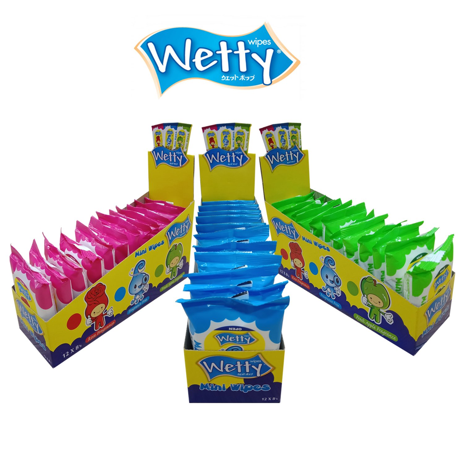 Wetty Mini Wet Wipes 12 x 8's Inner Box (Assorted)