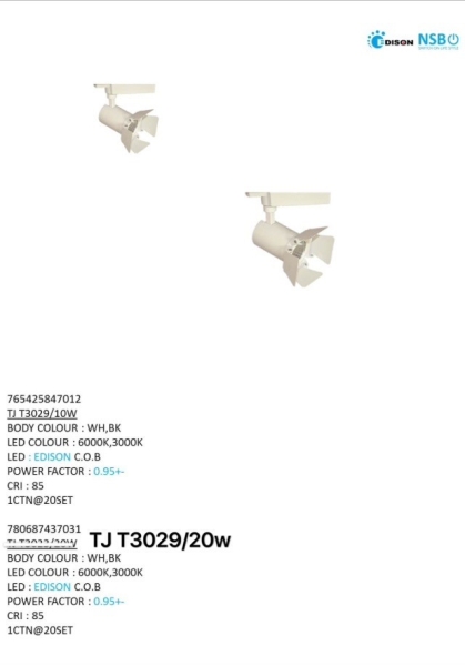 TJ T3029-10W,20W WH,BK Track Light Johor Bahru (JB), Johor, Malaysia. Supplier, Suppliers, Supplies, Supply | HT Lighting Sdn Bhd