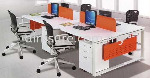 4 cluster workstation with orange tempered glass panel