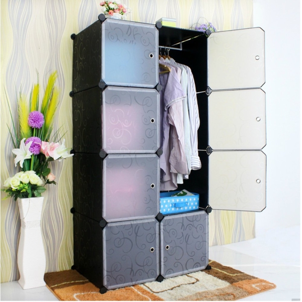 Portable DIY Design Stackable 8 Cube Storage Cabinet Stackable Wardrobe Storage (Black) with Free 1 Hanging Rod (Black) Wardrobe Bedroom Malaysia, Selangor, Kuala Lumpur (KL) Supplier, Suppliers, Supply, Supplies | Like Bug Sdn Bhd