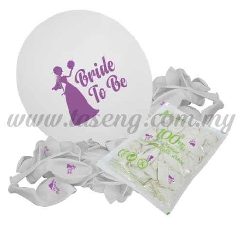  12inch Bride to Be 1 Side Printed Balloons 50pcs - White(B-SR12-BTB50-W)