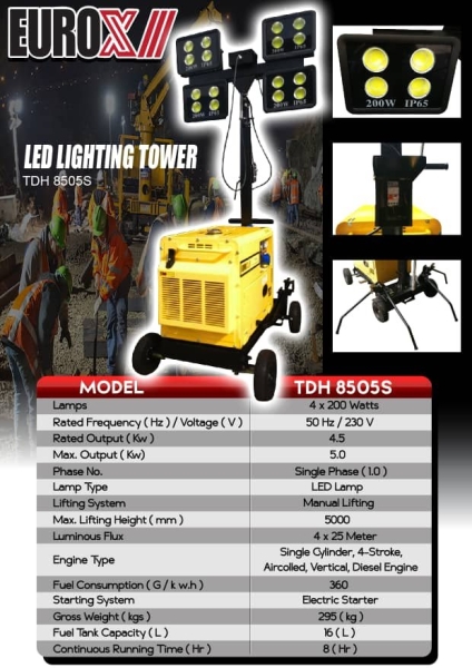 Eurox Mobile Tower Light Power by Disel Engine 4X200w TDH8505S   Balloon Lighting Tower  Contruction Equipment Selangor, Malaysia, Kuala Lumpur (KL), Seri Kembangan, Setapak, Kajang Supplier, Suppliers, Supply, Supplies | Knight Auto Sdn Bhd