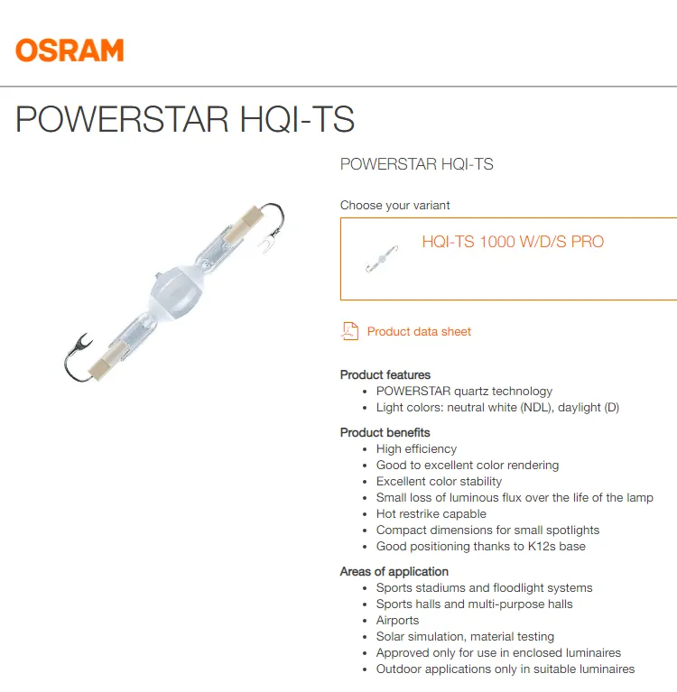 OSRAM HQI-TS 1000W/D/S PRO