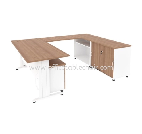 JOY L-SHAPE EXECUTIVE OFFICE TABLE METAL J-LEG C/W STEEL MODESTY WITH MOBILE PEDESTAL 3D & SIDE CABINET MJ 88 (R)