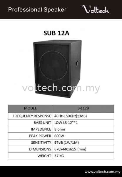 SUB 12A Voltech Speaker & SUB Johor Bahru, JB, Johor, Malaysia. Supplier, Suppliers, Supplies, Supply | Voltech Professional