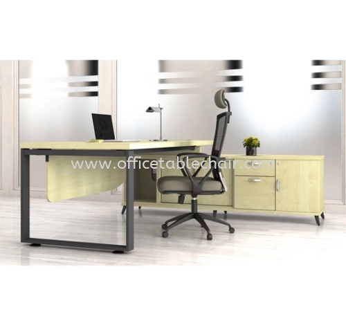 OLVA DIRECTOR OFFICE TABLE METAL O-LEG C/W WOODEN MODESTY PANEL & SIDE CABINET AQ-SRWE 2202 (TOP 41THK) SIDE