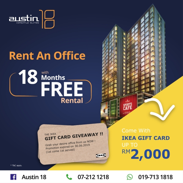 Special Offer for #RentToOwn Scheme Packages Johor Bahru (JB), Austin Perdana Office Rental | Austin 18