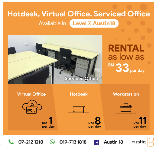 Co-Working Spaces to Rent Packages Johor Bahru (JB), Austin Perdana Office  Rental | Austin 18