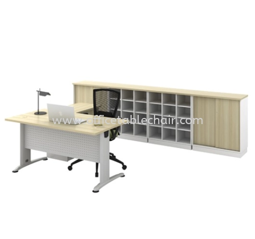 RECTANGULAR OFFICE TABLE METAL J-LEG C/W STEEL MODESTY PANEL WITH SIDE CABINET & LOW CABINET ABT 158-FULL SET