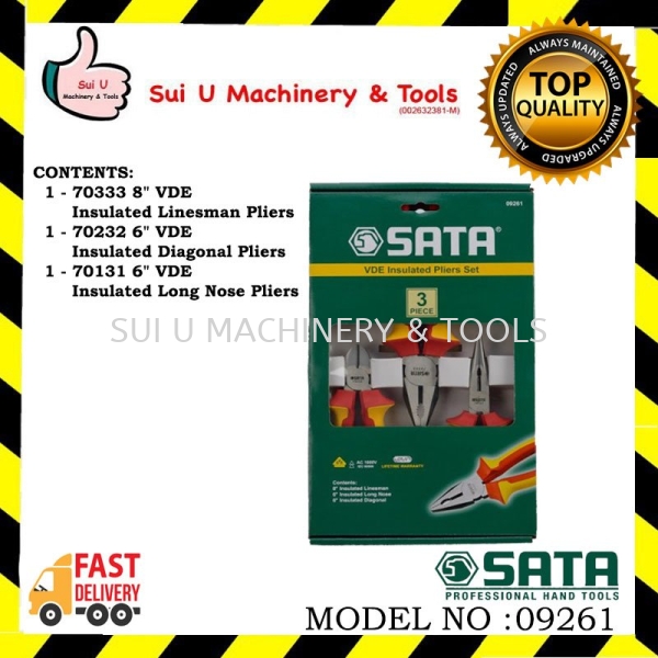 SATA 09261 VDE Insulated Pliers Set 3Pcs Insulated Tools Kuala Lumpur (KL), Malaysia, Selangor, Setapak Supplier, Suppliers, Supply, Supplies | Sui U Machinery & Tools (M) Sdn Bhd