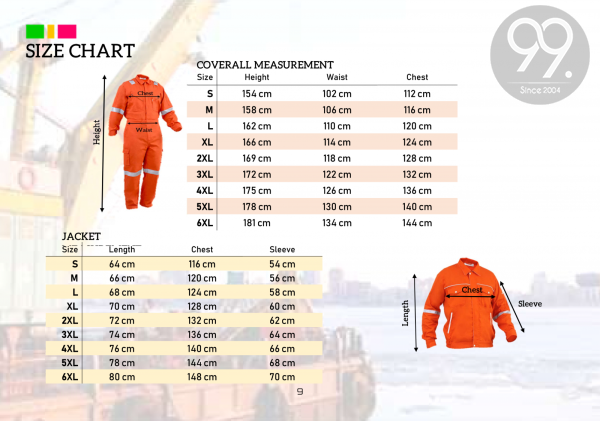 Jacket & Coverall Size Chart Jacket Apparel Ready Make Products Selangor, Malaysia, Kuala Lumpur (KL), Kajang Uniform, Manufacturer, Supplier, Supply | 99 Uniform Factory Sdn Bhd