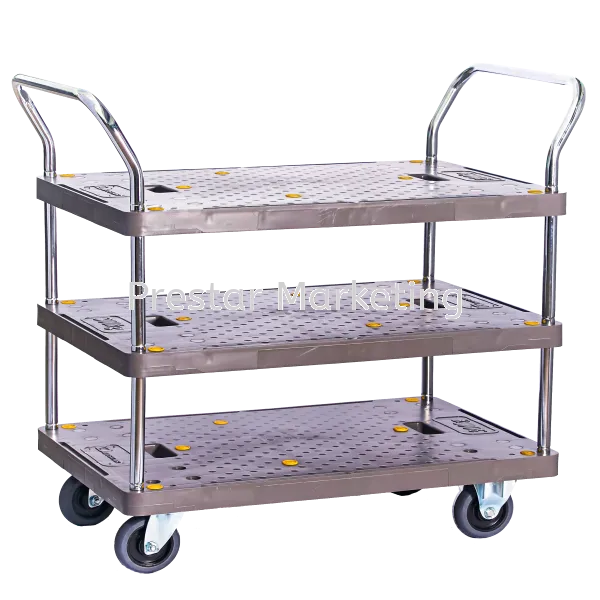 PVC PLATFORM TRIPLE DECKER DOUBLE HANDLE TROLLEY