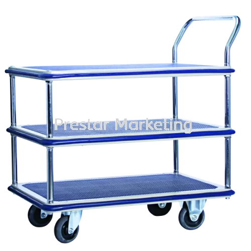 METAL PLATFORM TRIPLE DECKER SINGLE HANDLE TROLLEY