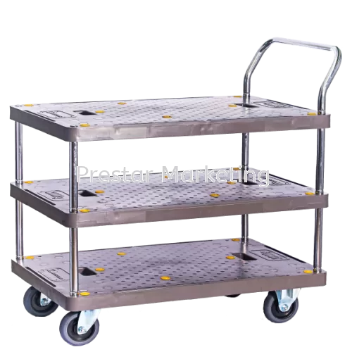 PVC PLATFORM TRIPLE DECKER SINGLE HANDLE TROLLEY