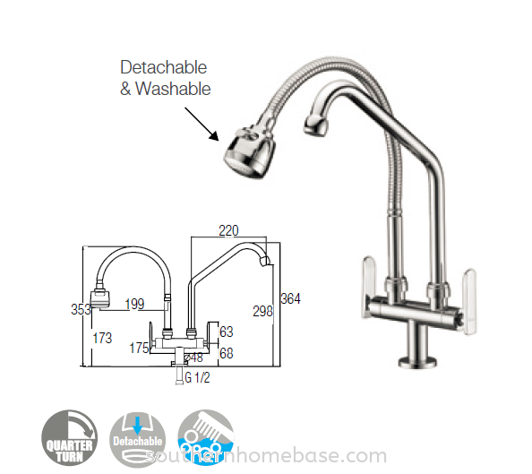 Pillar Sink Tap Aimer AMFC-3641A Sink Tap Kitchen Johor Bahru (JB) Supplier, Supply | Southern Homebase Sdn Bhd