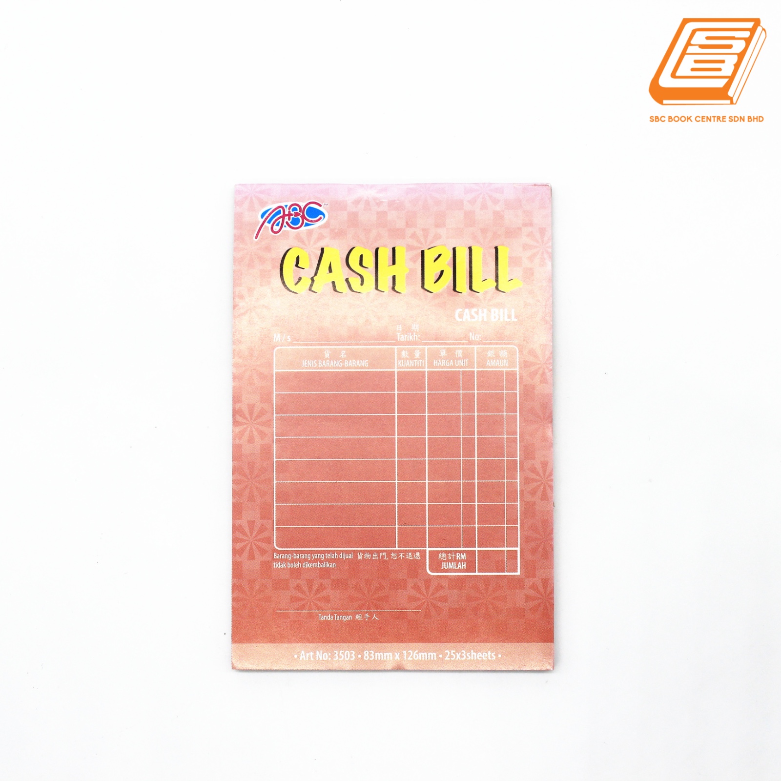 ABC - Cash Bill 3ply - 83mm x 126mm - 25x3sheets - (3503)
