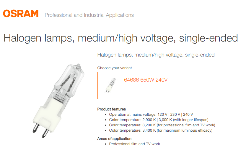 OSRAM 64686 650W 240V GY9.5
