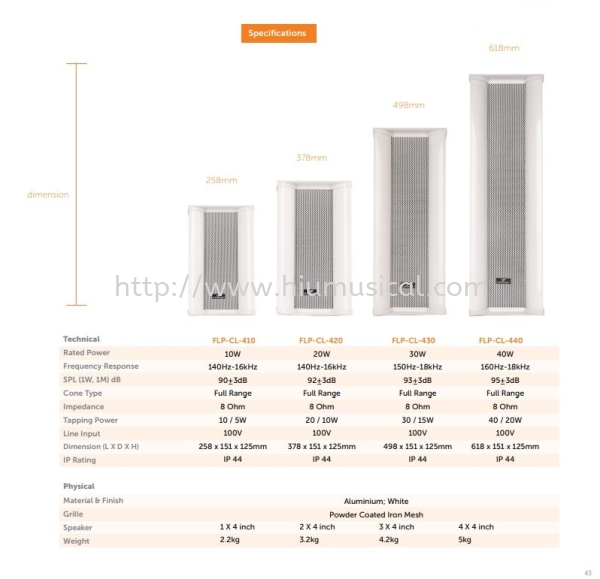 FLP-CL-410 / 420 / 430 / 440 Outdoor Column Speaker Flepcher Commercial Speaker Loud Speakers Johor Bahru JB Malaysia Supply Supplier, Services & Repair | HMI Audio Visual Sdn Bhd
