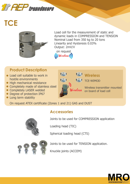 TCE Load Cells AEP TRANSDUCERS Selangor, Malaysia, Kuala Lumpur (KL), Shah Alam Supplier, Suppliers, Supply, Supplies | MRO Distribution Sdn Bhd