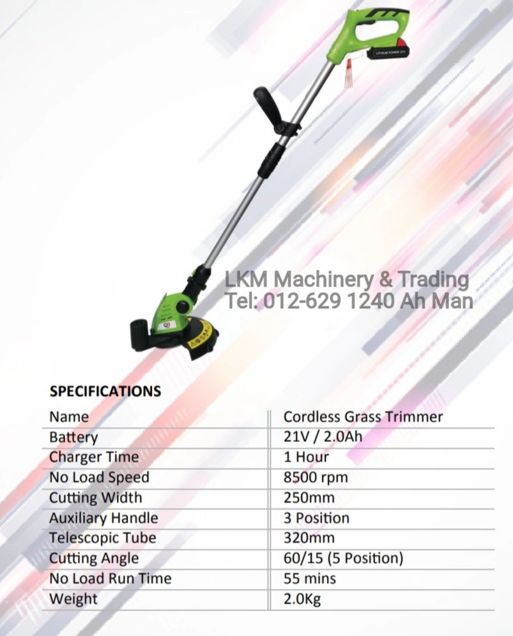 Cordless Grass Trimmer 21V, 2.0Ah