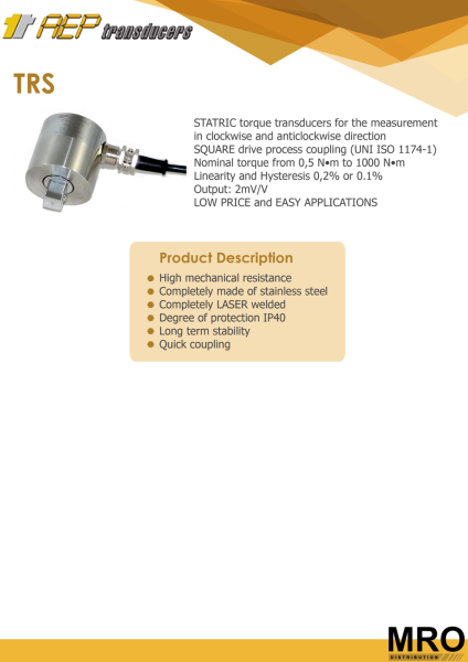 TRS Torque Transducers AEP TRANSDUCERS Selangor, Malaysia, Kuala Lumpur (KL), Shah Alam Supplier, Suppliers, Supply, Supplies | MRO Distribution Sdn Bhd