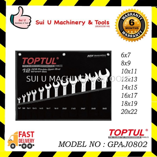 TOPTUL GPAJ0802 Double Open End Wrench Set - POUCH BAG - BLACK Spanner & Wrench Series Car Workshop Equipment Kuala Lumpur (KL), Malaysia, Selangor, Setapak Supplier, Suppliers, Supply, Supplies | Sui U Machinery & Tools (M) Sdn Bhd