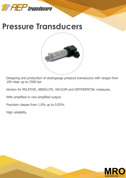 Pressure Transducers Intro Pressure Transducers AEP TRANSDUCERS Selangor, Malaysia, Kuala Lumpur (KL), Shah Alam Supplier, Suppliers, Supply, Supplies | MRO Distribution Sdn Bhd