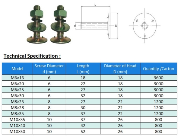 Ordinary Bolt (Bucket Bolt) Elevator Bolt Johor Bahru (JB), Malaysia, Johor Jaya Supplier, Suppliers, Supply, Supplies | EAI Marketing Sdn Bhd