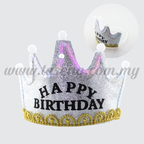 Hairband 8 CROWN Glitter Happy Birthday (Light) *Silver (DU-HB8G-SI)