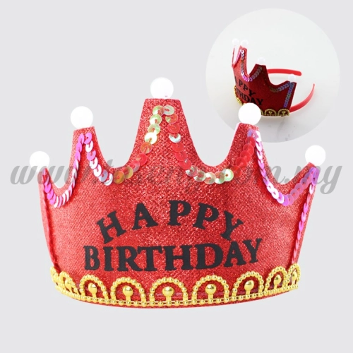 Hairband 8 CROWN Glitter Happy Birthday (Light) *Red (DU-HB8G-R)