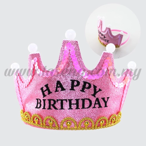 Hairband 8 CROWN Glitter Happy Birthday (Light) *Baby Pink (DU-HB8G-BP)