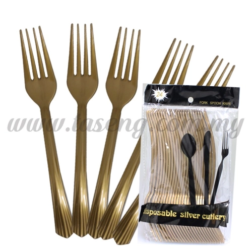 Plastic Gold Fork 1pack *24pcs (P-PF-GO)