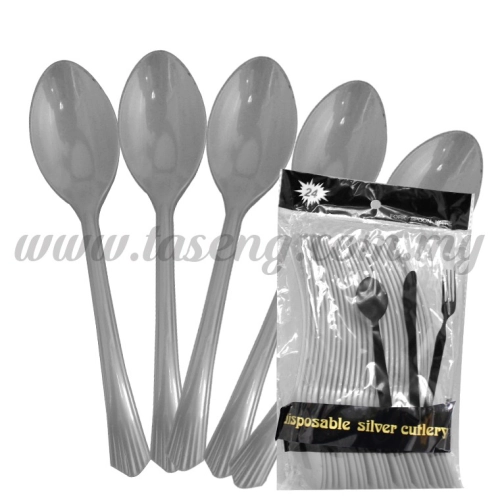 Plastic Silver Spoon 1pack *24pcs(P-PS-SI)