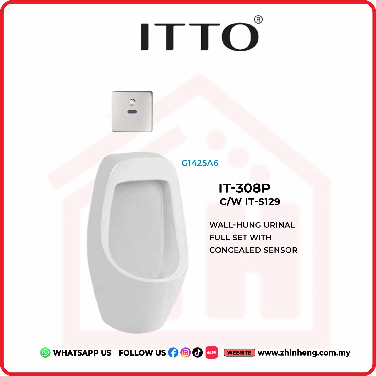 ITTO WALL-HUNG URINAL FULL SET WITH CONCEALED SENSOR  IT-308P C/W IT-S129