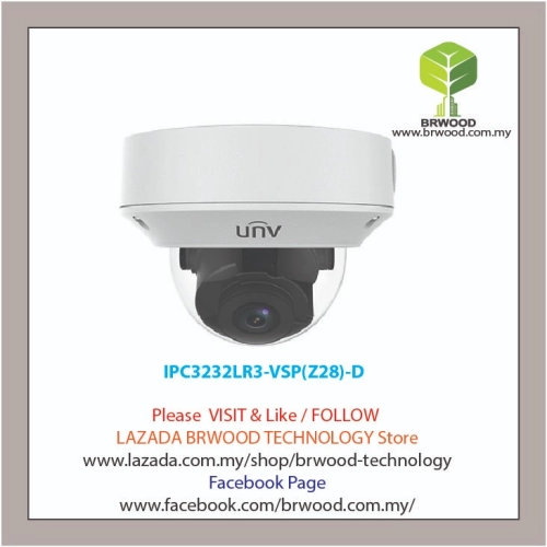 Uniview IPC3232LR3-VSP(Z28)-D: 2MP VF Vandal-resistant Network IR Fixed Dome Camera motorized zoom lens