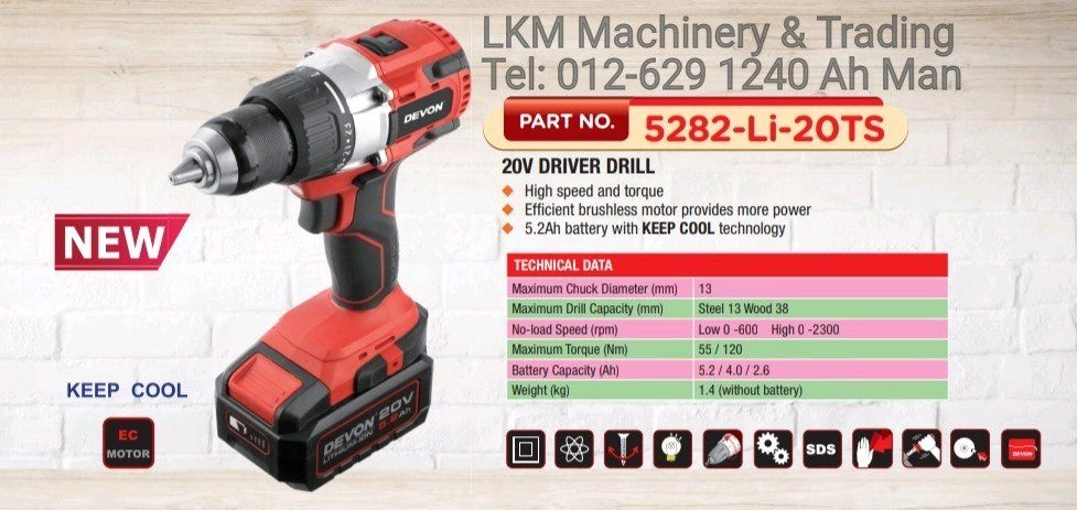 Devon 20V Cordless Impact Drill 5282-Li-20TS