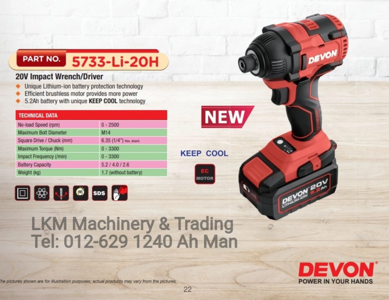 Devon 20V Cordless Impact Wrench / Impact Driver 5733-Li-20H