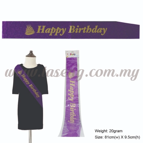 Happy Birthday Glitter Sash with Cake - Purple (P-AC-SAHBCKG-PP)