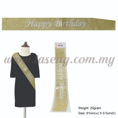 Happy Birthday Glitter Sash - Gold (P-AC-SAHBG-GO)