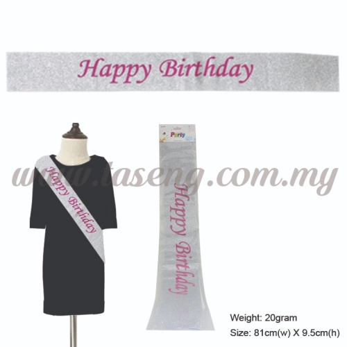 Happy Birthday Glitter Sash - Silver (P-AC-SAHBG-SI)