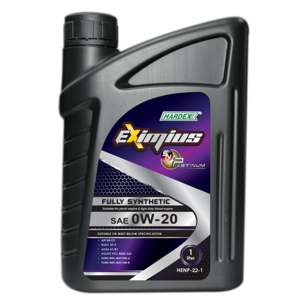 Hardex Eximius Platinum 0W-20 1L HARDEX EXIMIUS SN PLATINUM SERIES FULLY SYNTHETIC ENGINE OIL PETROL & LIGHT DUTY DIESEL ENGINE OIL - EXIMIUS SERIES LUBRICANT PRODUCTS Pahang, Malaysia, Kuantan Manufacturer, Supplier, Distributor, Supply | Hardex Corporation Sdn Bhd