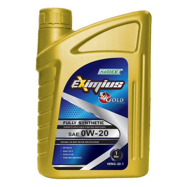 Hardex Eximius Gold 0W-20 1L HARDEX EXIMIUS SN GOLD & HARDEX EXIMIUS SN GOLD FE SERIES FULLY SYNTHETIC ENGINE OIL PETROL & LIGHT DUTY DIESEL ENGINE OIL - EXIMIUS SERIES LUBRICANT PRODUCTS Pahang, Malaysia, Kuantan Manufacturer, Supplier, Distributor, Supply | Hardex Corporation Sdn Bhd