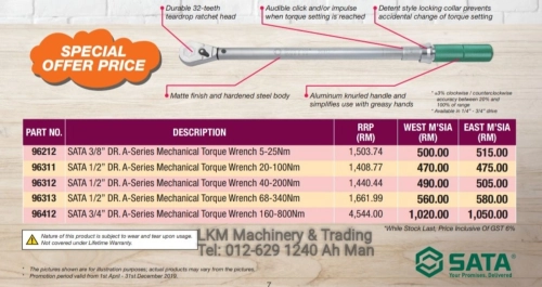 SATA Torque Wrench 3/8"(96212), 1/2"(96311, 96312, 96313) & 3/4"(96412)